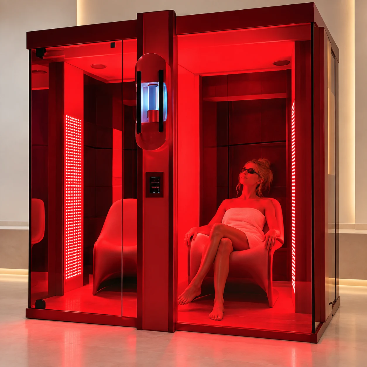 HaloRed salt and red light therapy cabin