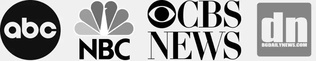 ABC, NBC, CBS News, and BGDailyNews.com logos
